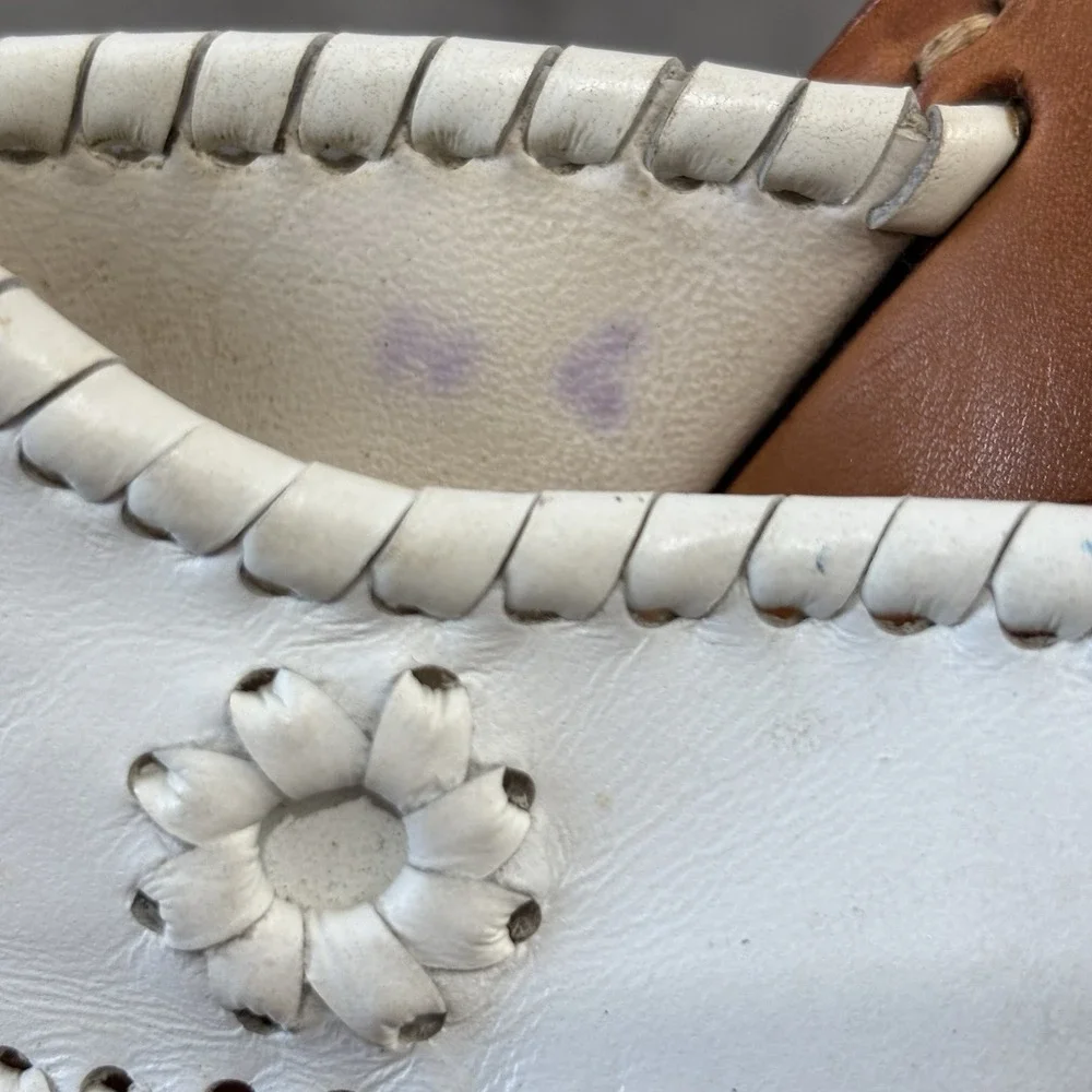 Jack Rogers Sandals Womens Sz 4 White Palm Beach‎ Leather Thong Flip Flops USA